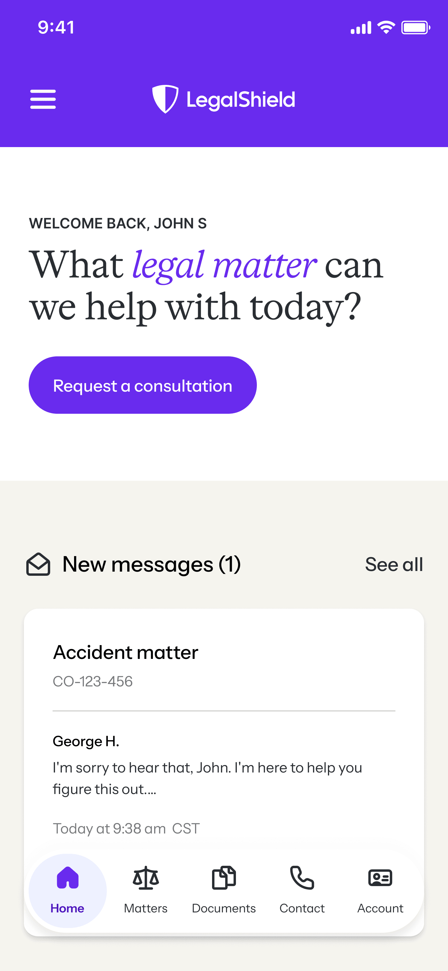 LegalShield mobile app home screen
